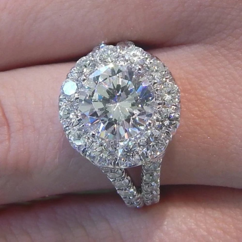 💎Engagement Double Layer Round CZ Bridal Wedding Ring for Women, UNVN12291 - Picture 2 of 4